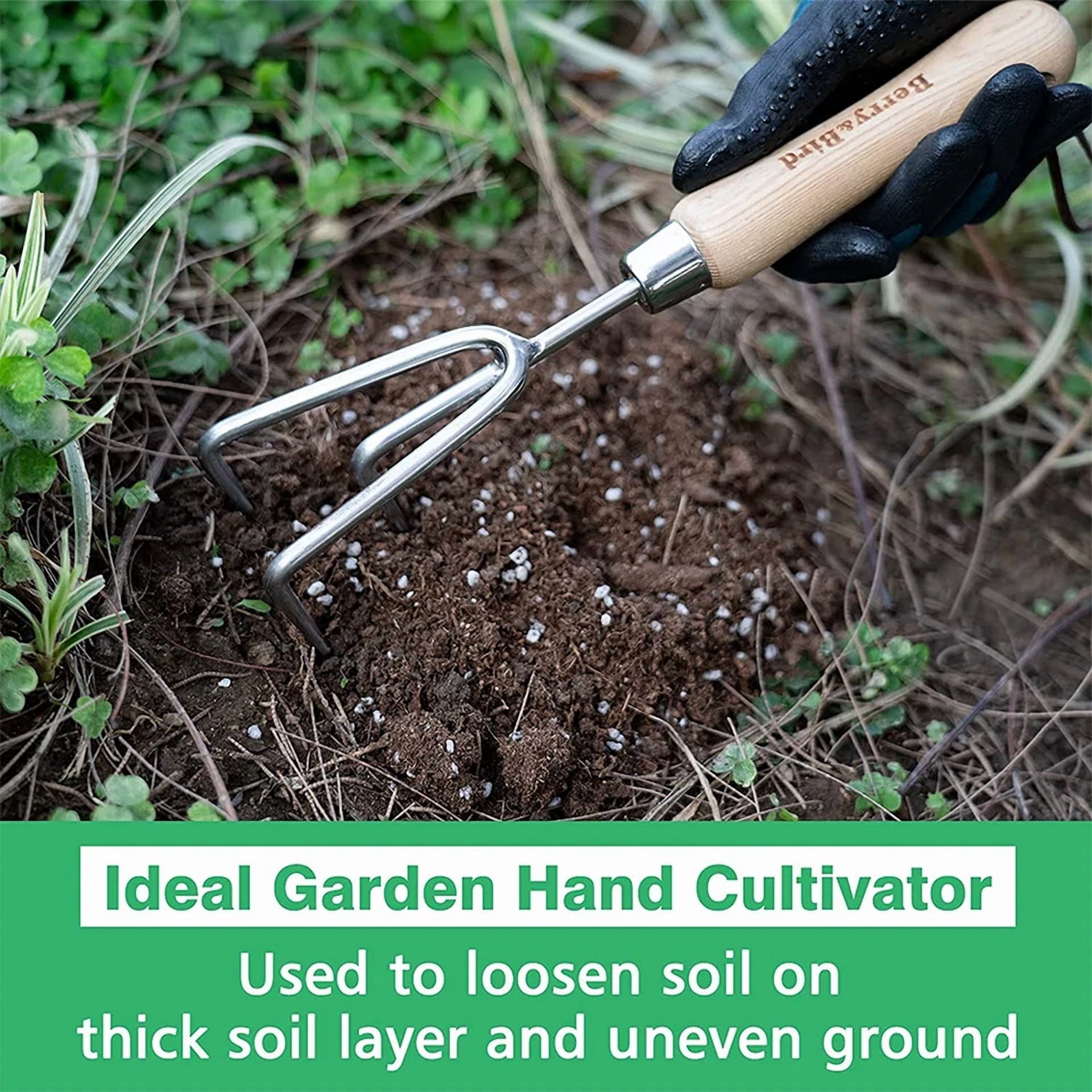 CRESTIN- Berry&Bird Garden Hand Cultivator Stainless Steel Handheld Triple Claw Hand Rake