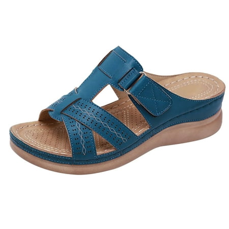 

Inkach Womens Multi-Color Embroidered Sandals with Wedge Fish Mouth Platform Shoes