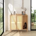 thumbnail image 1 of Homylin Coastal Style 43.3'' H 2 - Door Rattan Accent Cabinet Oak, 1 of 9