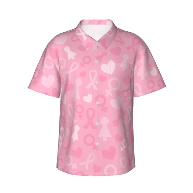 Balery Breast Cancer Awareness Camisas hawaianas de manga corta para hombre, camisas playeras de corte holgado, camisas de vacaciones con botones,Small