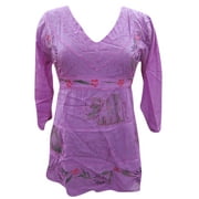 Mogul Women's Blouse Floral Embroidered Rayon Hippie Chic Purple Top