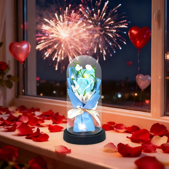 Ochine Rose Flower Gifts for Women, Valentine's Day Gift for Women, Eternal Artificial Rose Preserved Flower in Glass Dome LED Light Forever Flower Gift for Wife Women Mom Girlfriend Grandma