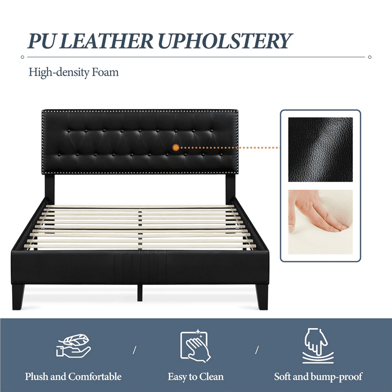 Topeakmart Upholstered Platform Bed Frame with Button-Tufted