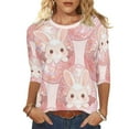 thumbnail image 4 of Ailaofu 3/4 Length Sleeve Womens Tops Casual Loose Fit Crewneck T Shirts Cute Easter Retro Print Three Quarter Length Tunic Tops, 4 of 7