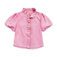 thumbnail image 3 of Endives Womens Short Sleeve Shirt Summer Fashion Ruffled Collar Striped Printed Casual Button Down Shirt Summer Red, 3 of 3