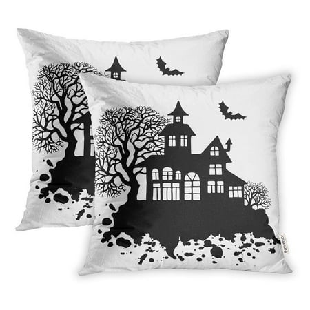ARHOME Haunted Happy Halloween House Trees Design Bat Cartoon Celebration Pillowcase Cushion Cover 20x20 inch, Set of
