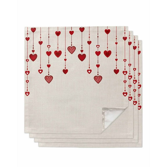 Valentines Love Heart Cloth Napkins Washable Set of 4, Red Love Heart Rustic Burlap Reusable Dinner Table Napkins Cloth Bulk for Weddings Kitchen Restaurants Hotel Events Parties 20 x 20 Inch