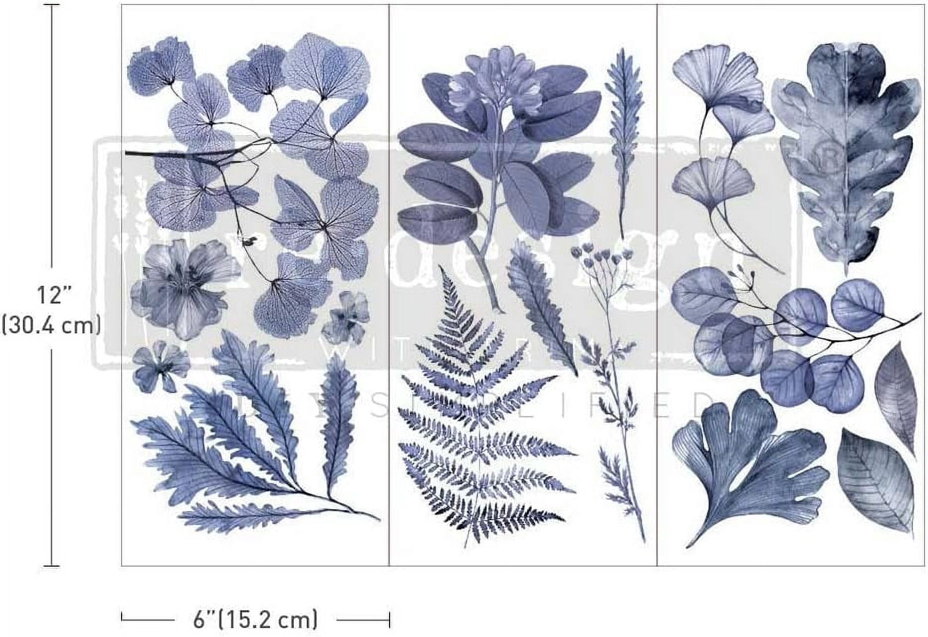 Indigo - Small Transfers 6"x12" 3 Sheets Rub on Transfers for Furniture Vintage Rub on Transfers Stickers for Crafts Classic Spring Summer Autumn Flowers Decoration Transfers