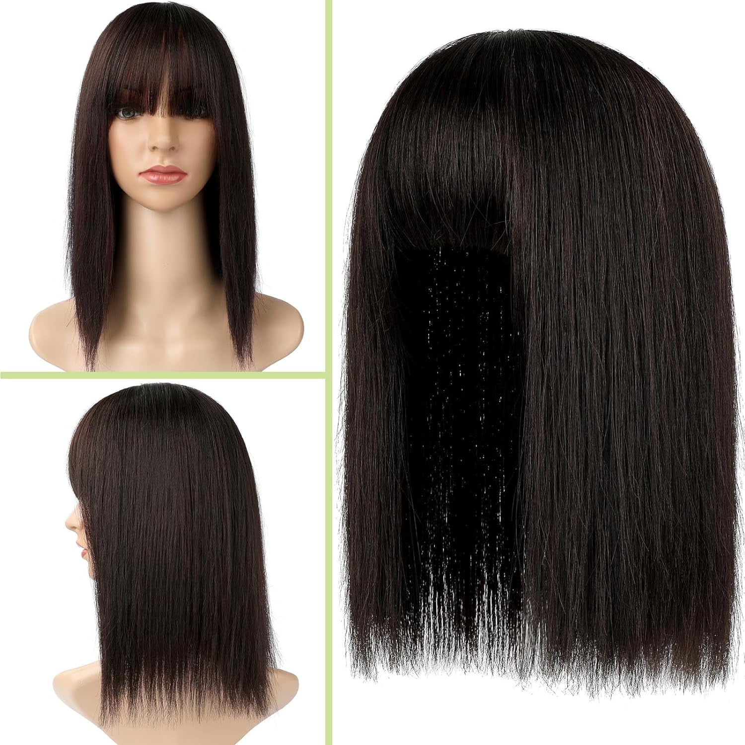 14" Hair Topper with Bangs Clip in Top Extensions 200% Density Silk Base Top Hairpieces Straight Crown Wiglet for Thinning  Hair Women