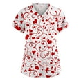 thumbnail image 2 of Lumtrix Valentines Printed Scrub Tops Women Short Sleeve V Neck Plus Size shirt for Womens Side Slit Nursing Uniforms with Pockets Red XL, 2 of 5