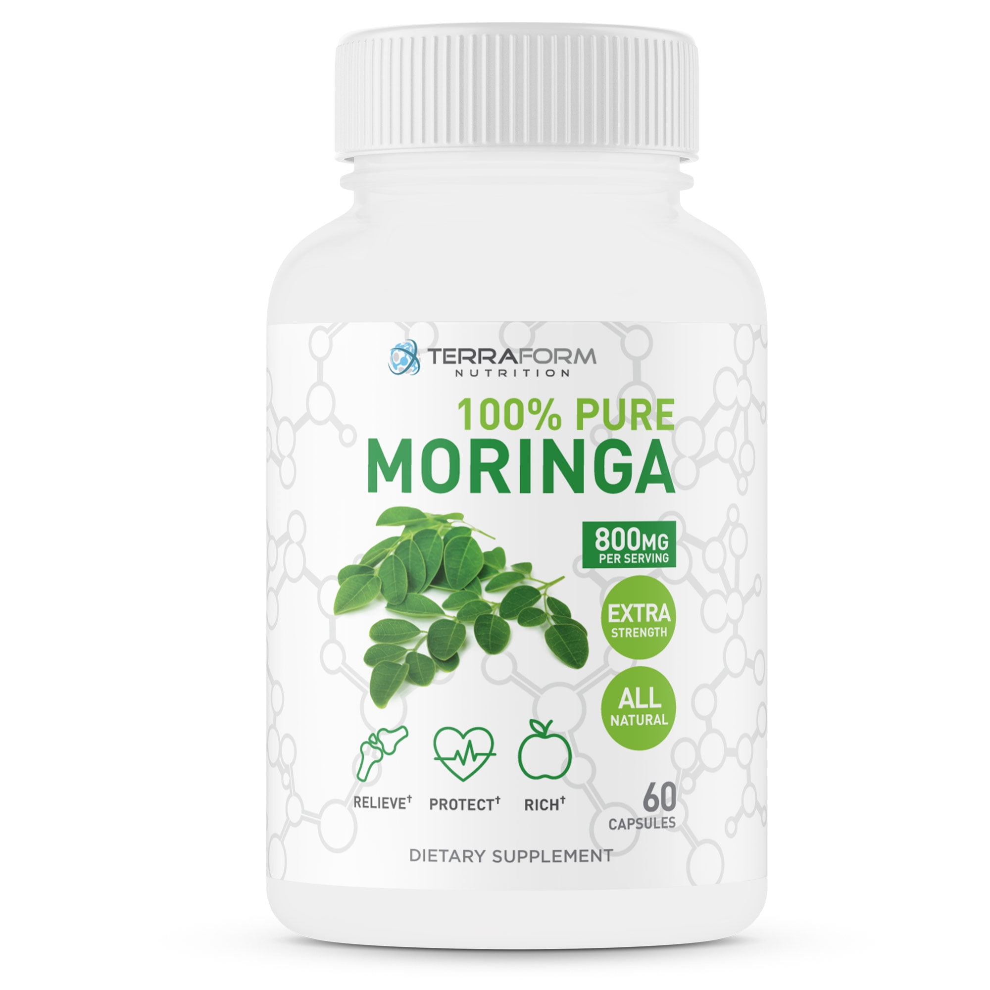 Pure Moringa Oleifera Leaf Powder Capsules - 800mg Per Serving - Green ...