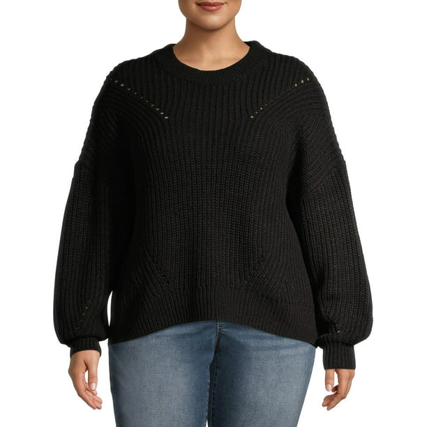 Terra & Sky Women's Plus Size Shaker Stitch Crewneck Pullover Sweater ...