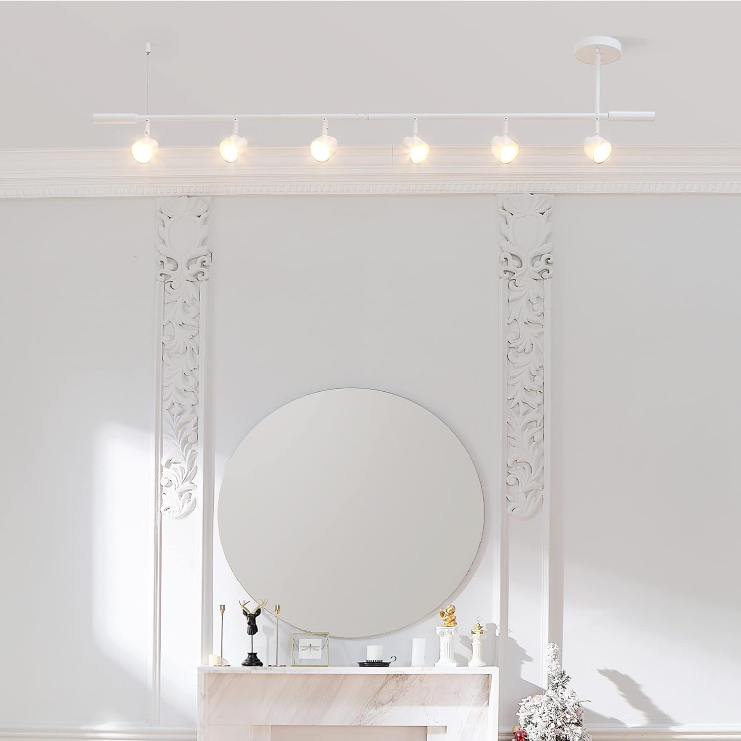 6-Light Adjustable Height Track Lighting, Matte White, Ceiling Light, Track Light Heads, Pivot Shades, Track Ceiling Light, Track Lighting Kit, 6 Bulb Kitchen Light