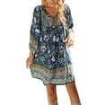 thumbnail image 4 of Taoocy Women Casual Floral Print Dresses Summer Boho V Neck Long Sleeve Flowy Loose Mini Dress, 4 of 7