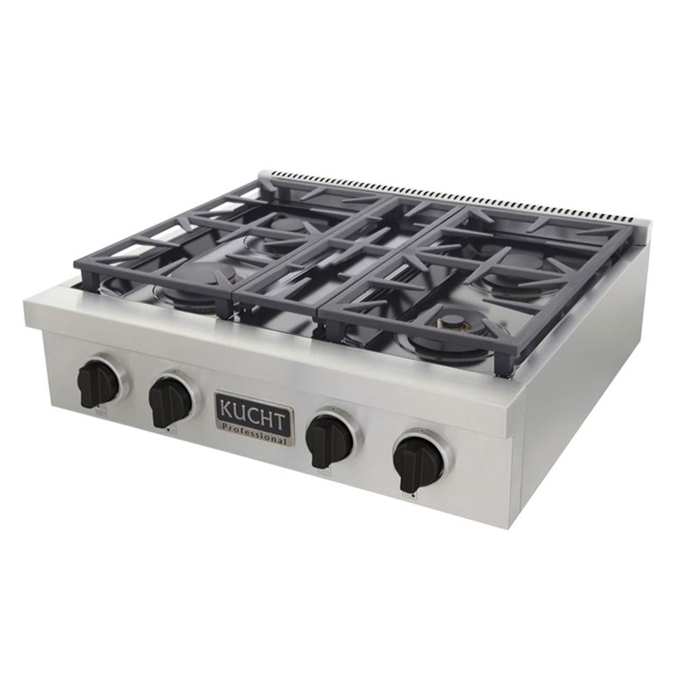 Pemberly Row 30" Propane Gas Range Top in Steel with Tuxedo Black Knobs