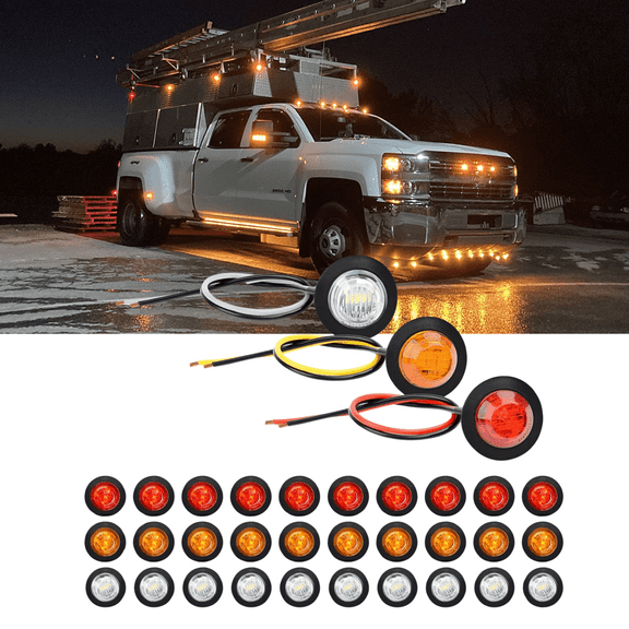 Nilight 30 Pcs 3/4" Round Clear Led Flasher Lamps for Trucks Motorcycles Cars Bus Trailers Van Caravan Marine Yellow White Red Flashing Bulbs Marker Lights