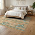 thumbnail image 3 of ODIKA 6'x9' Teal Beige Botanical Stems with Oval Washable Area Rug Vertical Striped Background Scattered Leaf Motifs for Queen Size Bedroom, Under Bed, Master Suite, Easy Care, Non-Shedding, 3 of 7