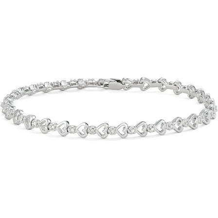 MyDiamondBox 925-Sterling Silver Bracelet - White Diamonds, Heart Link Shape Bracelet for Women and Girls