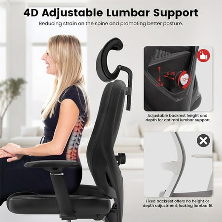 ACGAM - Ergonomic Mesh Gaming Chair with Lumbar Support - Black