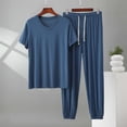 thumbnail image 2 of Men's Modal Pajamas Set Short Sleeve Bottom PJ's Pants Bedroom Pijama Sleep Night Suit 2 Piece Pjs Set Ultra Soft Size 5XL Dark Blue, 2 of 5