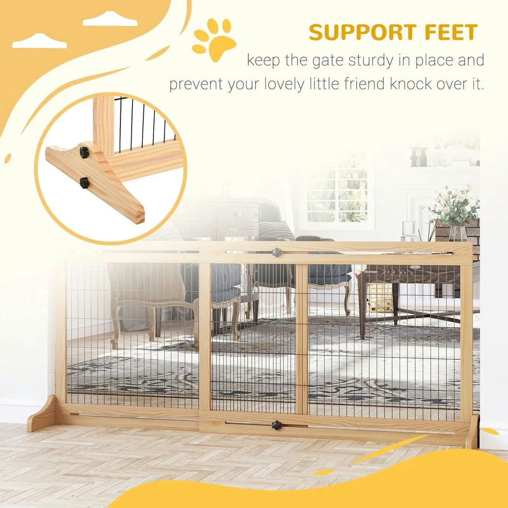 Yardi Yarda 72" W x 27" H Extra Wide Freestanding Pet Gate with Adjustable Length Dog, Cat, Barrier for House, Doorway, Hallway, Natural