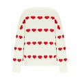 thumbnail image 5 of Zedker Women'S Striped Heart-Shaped Printed Casual Crewneck Long Sleeve Comfy Loose Pullover Pointelle Knitted Sweaters for Fall,White,M, 5 of 9