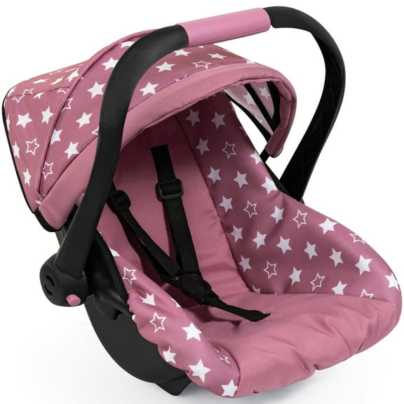 Bayer Design: Doll Deluxe Car Seat - Pink & White Stars - Portable Travel Carrier For Dolls Up To 18", Sunshade, Carry Handle, Use As Rocker, Kid 3