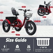 YEBEI Electric Tricycle for Adults Folding E-Trike Motorized Tricycle Electric 3 Wheels Trike Powerful Peak750W Motor Electric Tricycle 48V15AH Lithium Battery Max 20MPH 20*4.0” Fat Tire Red