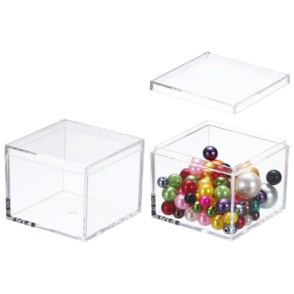Uxcell 2 Pcs Small Acrylic Box with Lid, 2" x 2" x 1.6"  Decorative Storage Box Jewelry Display Case for Store Snacks Candies, Wedding Festival Party Gifts, Clear(Rectangle)