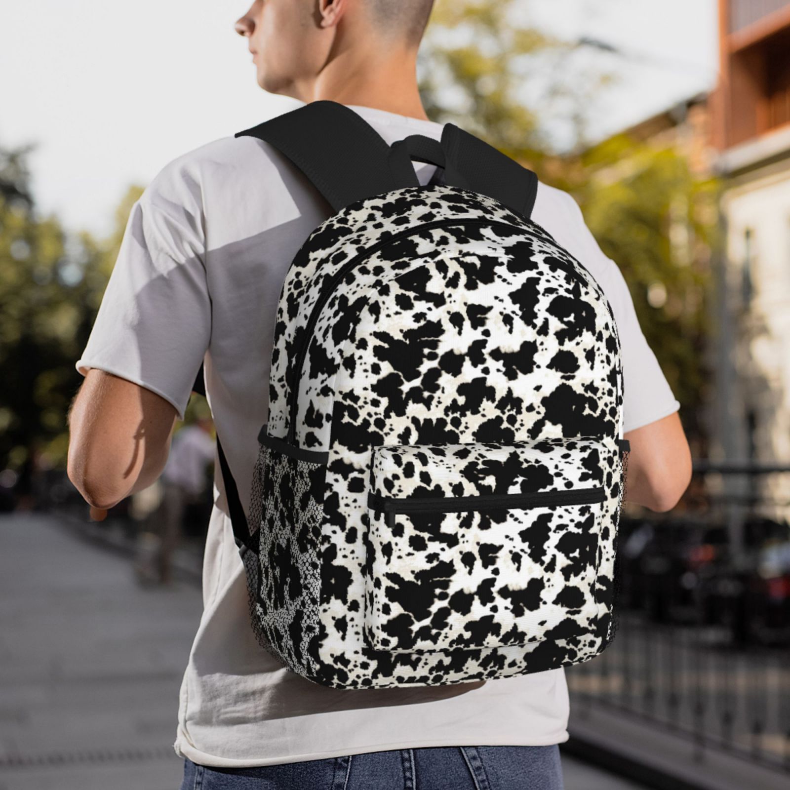 Horeoi Cow Skin 1 Print Casual Backpack for School Work Travel Hiking with Laptop Compartment and Side Pockets Lightweight Design