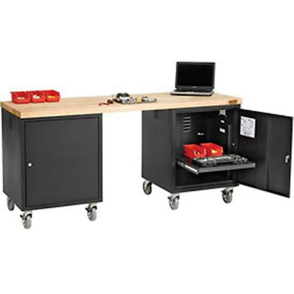 Maple Square Edge Mobile Pedestal Workbench - Black - 72 x 24 in.