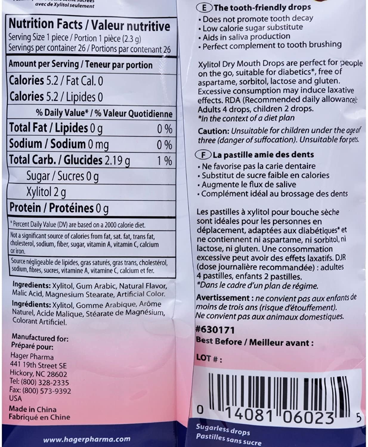 Hager Pharma Dry Mouth Drops with Xylitol, Cherry, 2 oz, 6 Pack