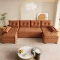 thumbnail image 2 of 109.5 Inch U-Shaped Sleeper Sofa with Pull Out Bed, 2-in-1 Convertible Sectional Couch with USB Ports and Removable Armrests for Living Room, Apartment, Orange, 2 of 9