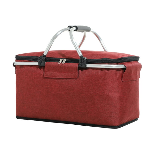 Panier de Pique-Nique Isolé pour Hommes et Femmes Pliable Rouge 42x23x23cm