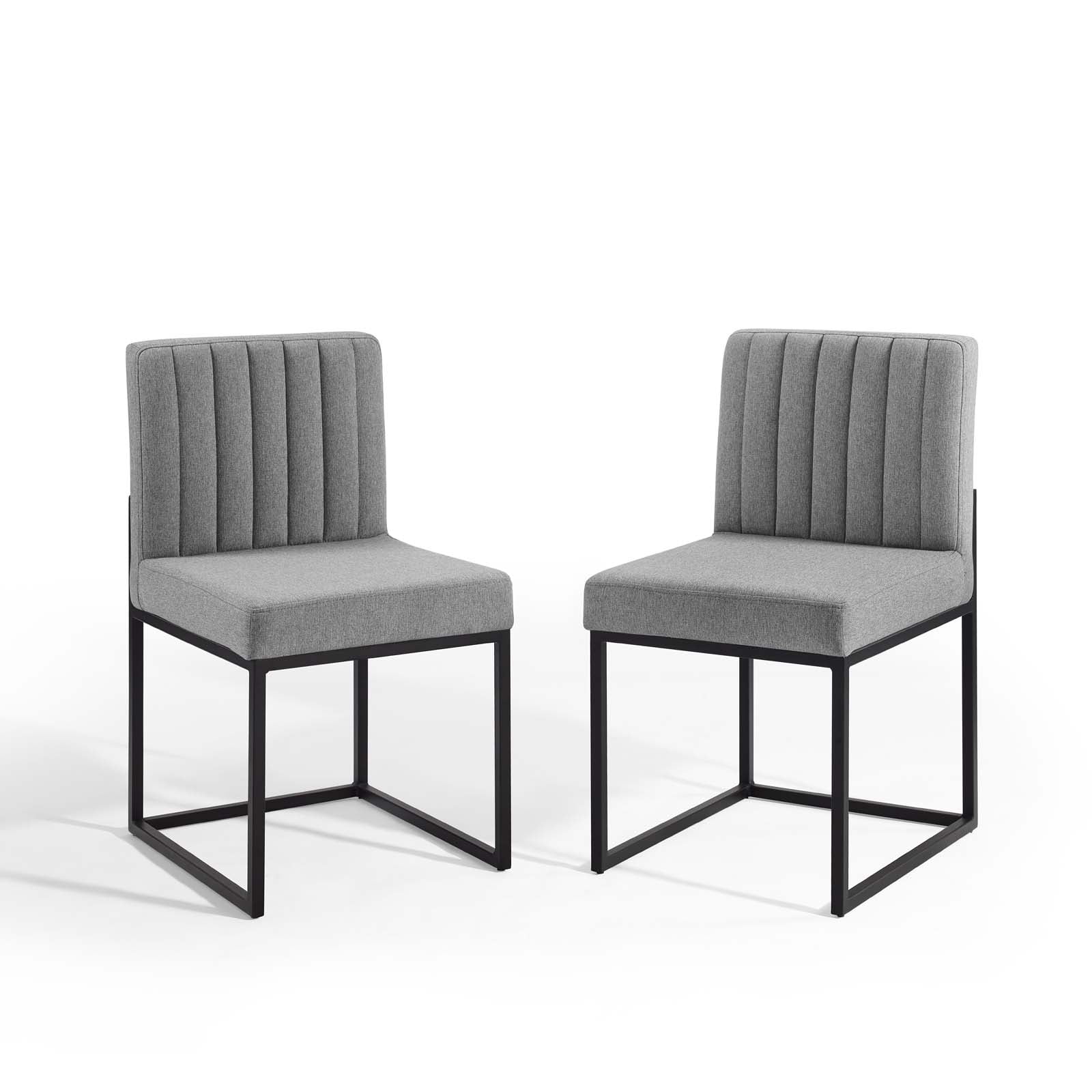 Side Dining Chair, Set of 2, Fabric, Metal Steel, Black Grey Gray