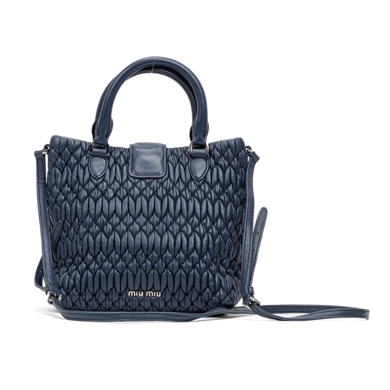 Pre-Owned Miu Miu Navy Small Crystal Tote Shoulder bag Nappa