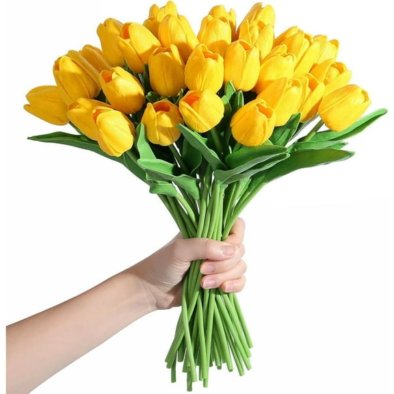 Durable Plastic Tulips,Yellow Artificial Flowers Bouquet for Mothers Day,Reusable Flowers Arrangement for Home,Room,Office,Party,Wedding Decoration