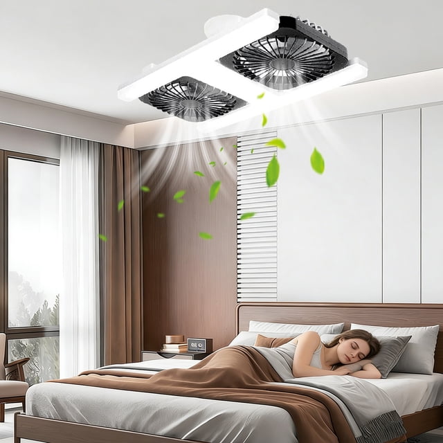 Rewenti -Fan Led Ceiling Fan Light with E27 Base Remote Control Adjustable Angle Quiet Ceiling Lamp for Home