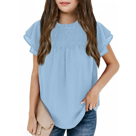 

PEASKJP Tshirts Shirts for Girls Skin-Friendly Toddler Baby Girl Basic Plain Ruffle Sleeve Cotton T Shirts Tops Tee Clothes BU2 5-6 Years