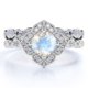 thumbnail image 1 of JeenMata Anillo Nupcial Antiguo de 1,5 Quilates con Piedra Lunar Arcoíris Facetada y Moissanita Engastado en Oro Blanco de 18 K sobre Plata, 1 of 6