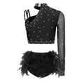 thumbnail image 5 of SiiRoh Women Ballroom Latin Dance Set One Shoulder Crop Top with Feather Briefs Belly Dancing Outfit Black M, 5 of 6