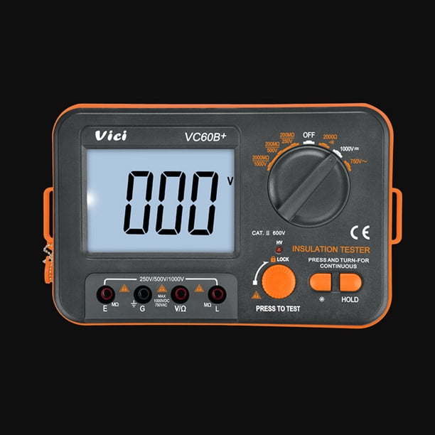 Vici Digital Insulation Resistance Tester VC60B - Measures Up To 2GΩ, 250V/500V/1000V Test Voltages, For Electricians