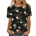 thumbnail image 2 of Xuyuer Blouse for Women Dressy Casual Short Short Sleeve Boho Tops Fashion Floral Crew Neck Tunic Shirts Summer Clothes Fashionable Casual Loose Round Neck T-shirt Solid Color Top, 2 of 7