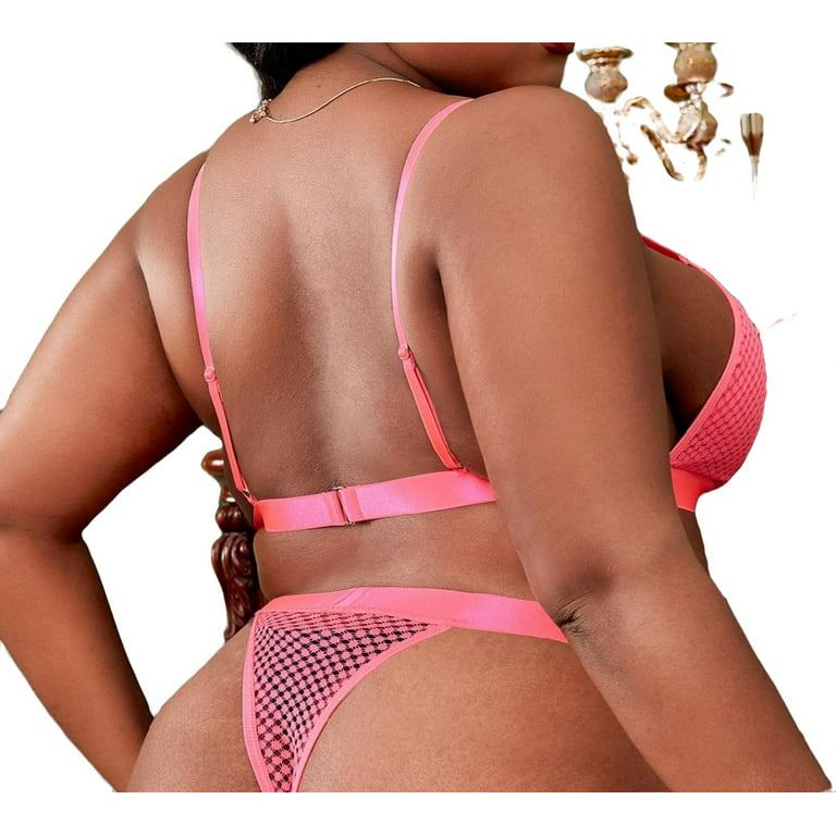 Sexy Pink Plus Size Bra & Panty Sets (Women's) 