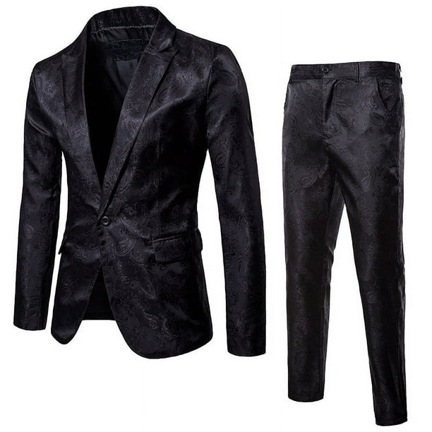 Traje de hombre con solapa de un botón y cara brillante con estampado oscuro para discoteca de otoño