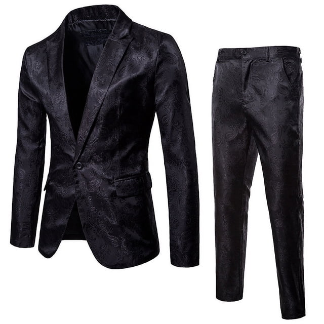 Traje de hombre con solapa de un botón y cara brillante con estampado oscuro para discoteca de otoño