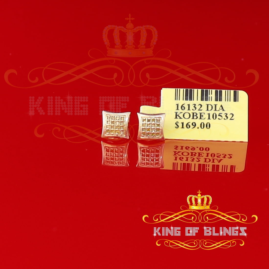 King of Bling's 0.10ct Yellow Diamond Stud Earrings For Women Yellow 925 Sterling Silver For Men