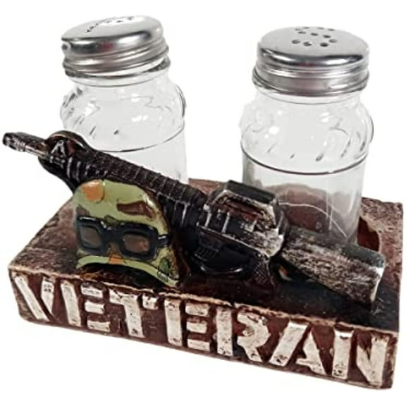 Urbalabs Western USA Air Force Army Veteran Military Decor Salt and Pepper Shaker Caddy Farmhouse Dinner Table Kitchen Ranch Decorations Rustic Cowboy Decor Hand Painted (Veteran)