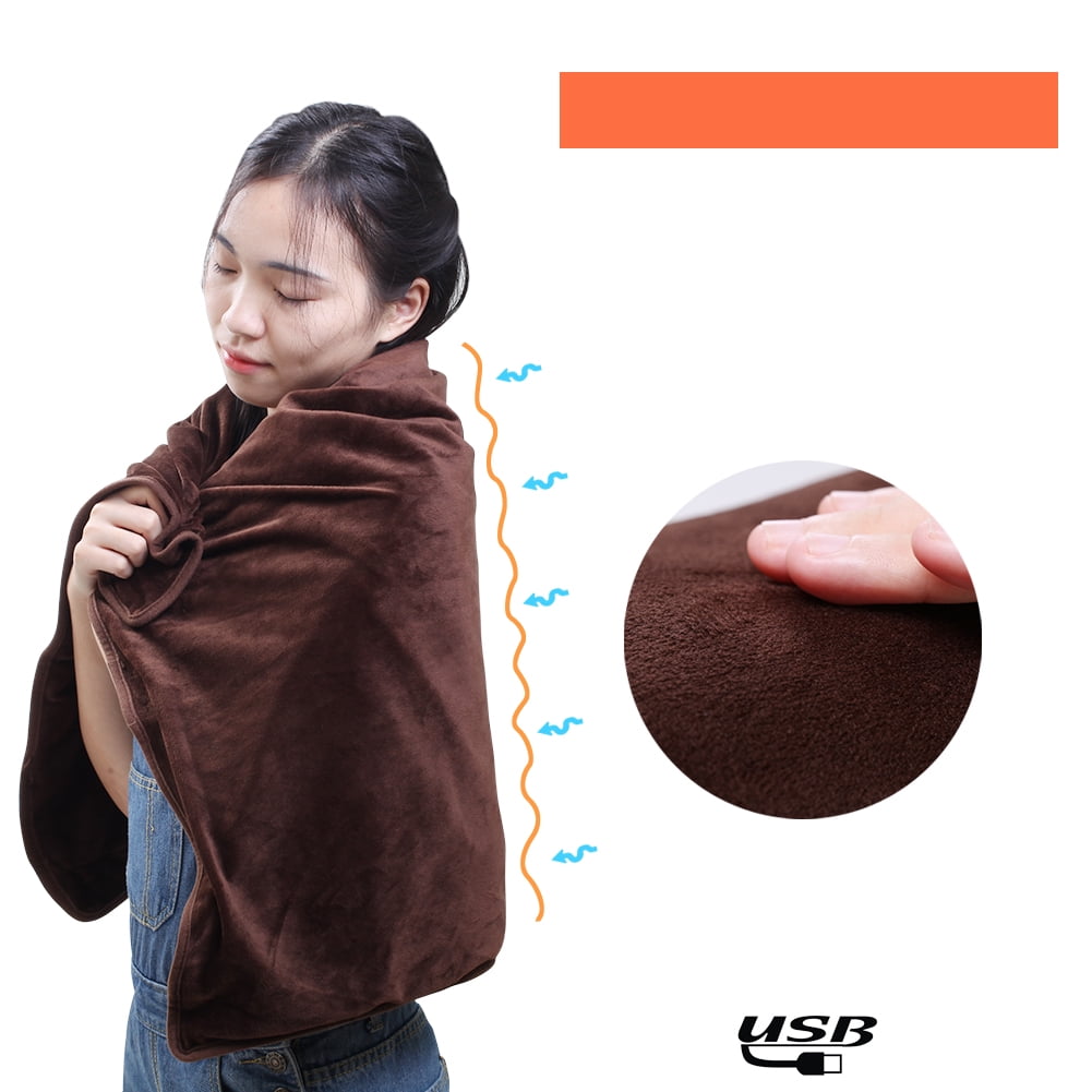 39x27inch Cordless USB Heated Blanket Shawl with Buttons Soft Sherpa Berber Fleece Portable Battery Powered Electric Blanket Heated Throw Wearable Portable Heating Warming Blanket for Car Office