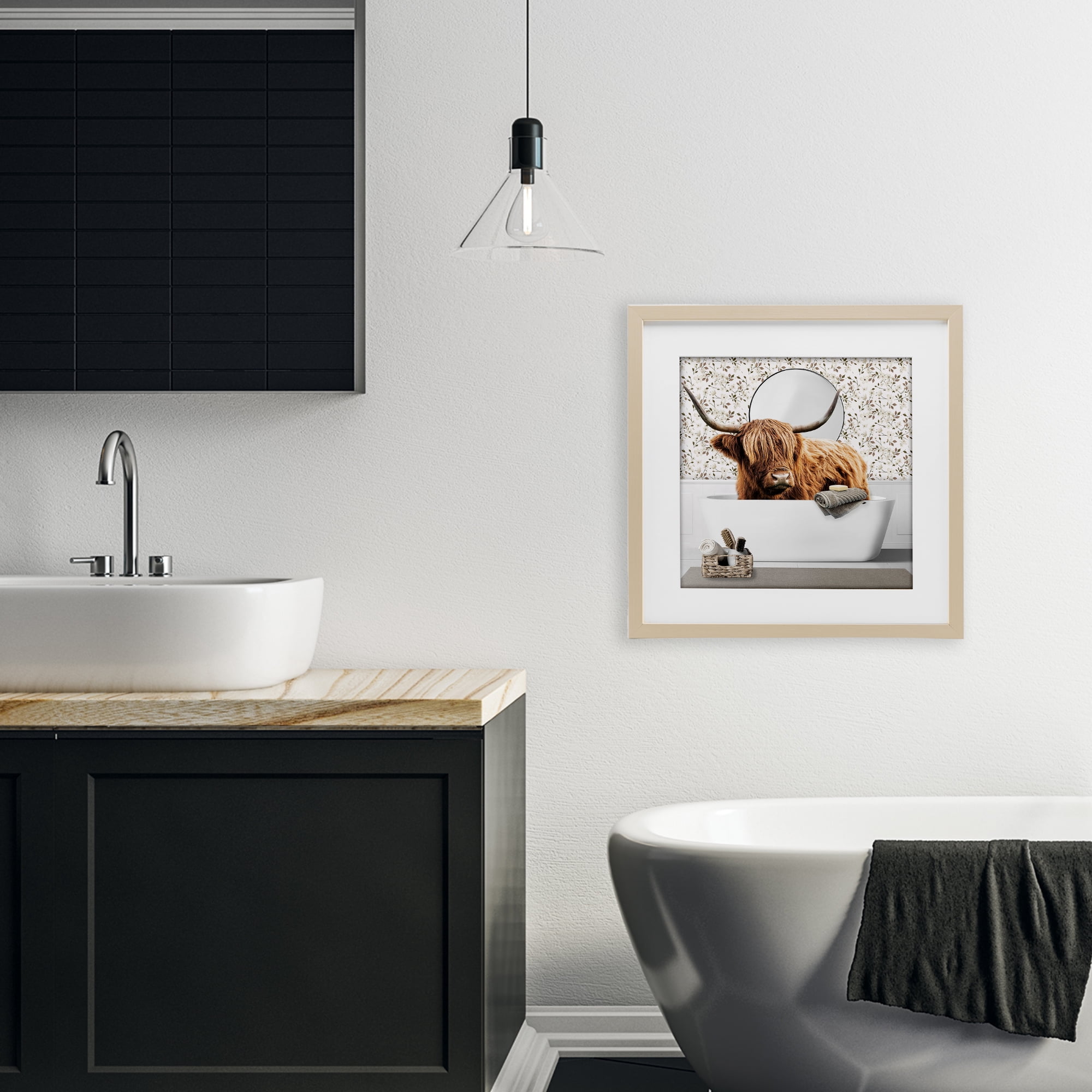Stupell Industries Boho Cattle Bath Time Birch Framed Print Under Glass, design by CAD Designs